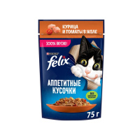 Felix Корм влажный для кошек Аппетитные кусочки с курицей и томатами в желе 75 г